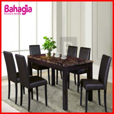 BAHAGIA Bonee 1+6 Marble Dining Table Set