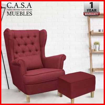 CASA MUEBLES DUKE Canvas Fabric High Back Wing Chair with Stools