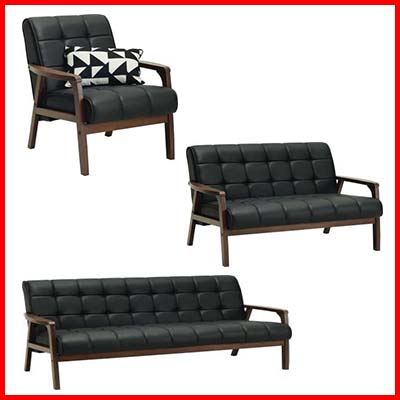UR HOMEBOOK Urhiace Sofa Set 1+2+3 (Black Pu Leather)