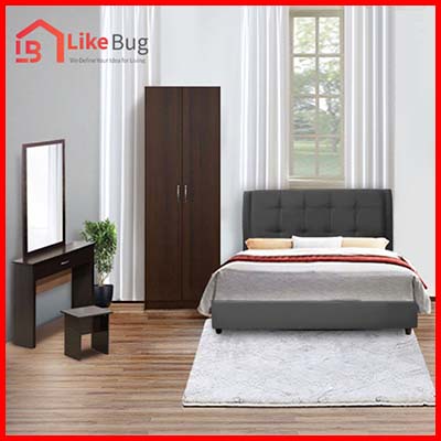 LIKE BUG Bedroom Set Linus Divan Bed Frame with Wooden Wardrobe Dressing Table
