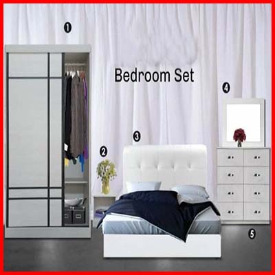 Cassano Bedroom Set Bedframe Wardrobe Side Table Mirror and Sideboard