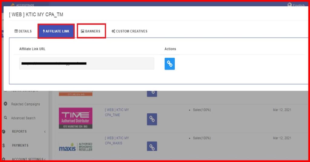Accesstrade Affiliated Campaigns Get Promoting Link
