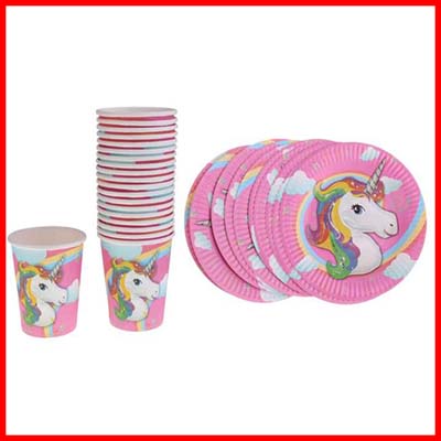 Dolity 20pcs Unicorn Paper Cups Cake Plates Birthday Party Serveware Table Decor