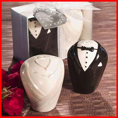 S&J Co. Ceramic Formal Tuxedo Wedding Salt & Peppers Shakers