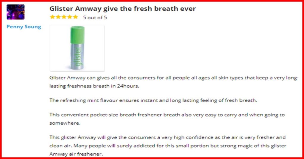 Amway GLISTER Mouth Spray Review - Customer Penny Soung