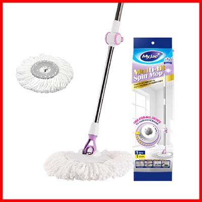 MyJae Multi Fit Spin Mop with Microfiber Mop Head and Stainless-Steel Handle