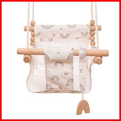 Let's Make Baby Swing with Breathable Canvas Natural Wooden Chair Outside & Indoor