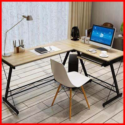L-Shape Brown Wooden Table
