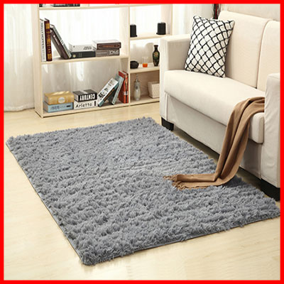 4. OSUKI Modern Living Room Silky Wool Carpet Grey